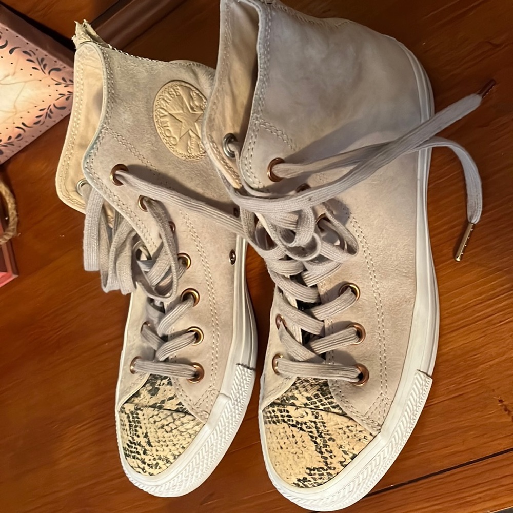 All star snake skin and tan Converse high top Chuck Taylor’s barely worn